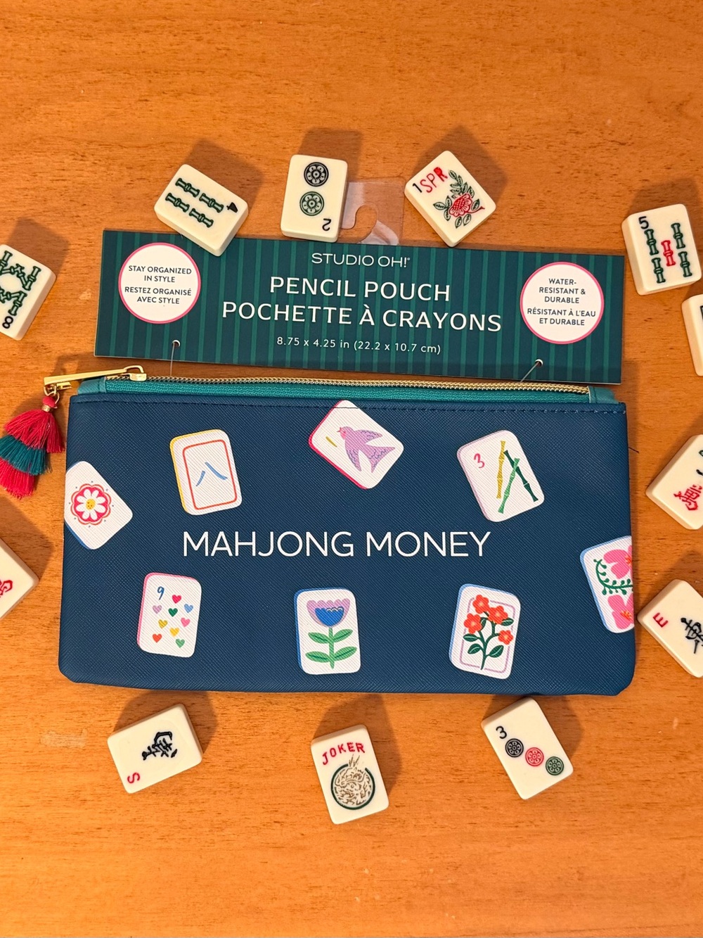 Studio Oh! “Mahjong Money” Pencil Pouch — NWT 🀄️🌸💰